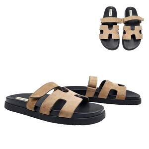 Steve Madden Mayven Tan Nubuck Leather Adjustable Strap Slide Sandals Size 9.5